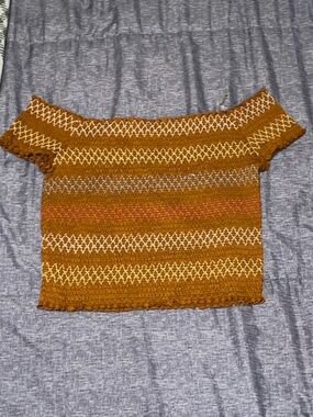 Rue21 Rust Brown Crochet Off-Shoulder Crop Top with Cream Accents-Size XL